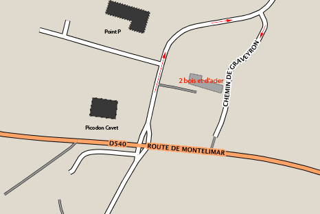 2Bois et d'Acier plan d'accès Dieulefit, route de Montélimar