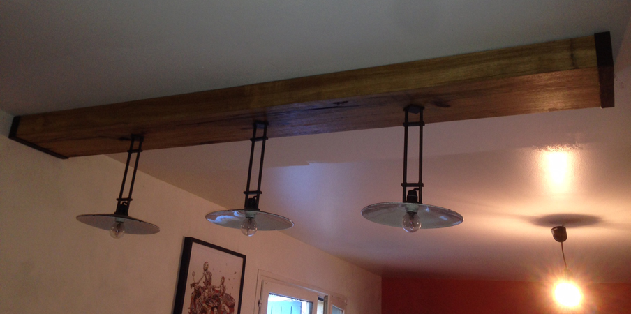 luminaires plafonnier bois et fer, réalisé par 2 bois et d'acier (ferronnerie ébénisterie dieulefit drôme)