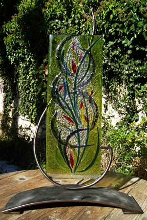 sculpture verre, socle acier