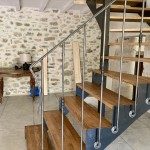 escalier limon cremaillere réalisé par 2 bois et d'acier (ferronnerie ebenisterie forge à dieulefit drôme
